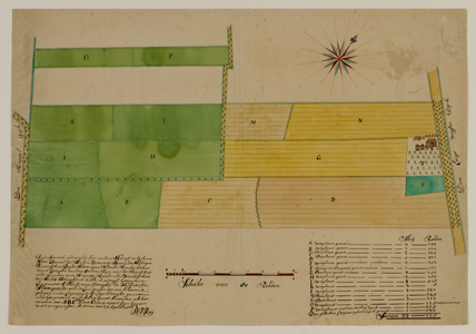 216531 Kaart van de boerderij Slangenrode met bijbehorende percelen bouw- en weiland, gelegen in de Lageweide, tussen ...